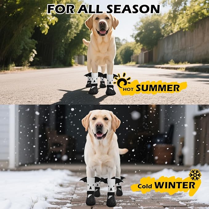 EXPAWLORER Halloween Anti Slip Dog Socks to Prevent Licking Paws, Boots & Paw Protectors with Grippers,Doggie Booties for Hardwood Floors for Small Medium Large Senior Dogs Costume White Ghost Wings M-PawvioPets