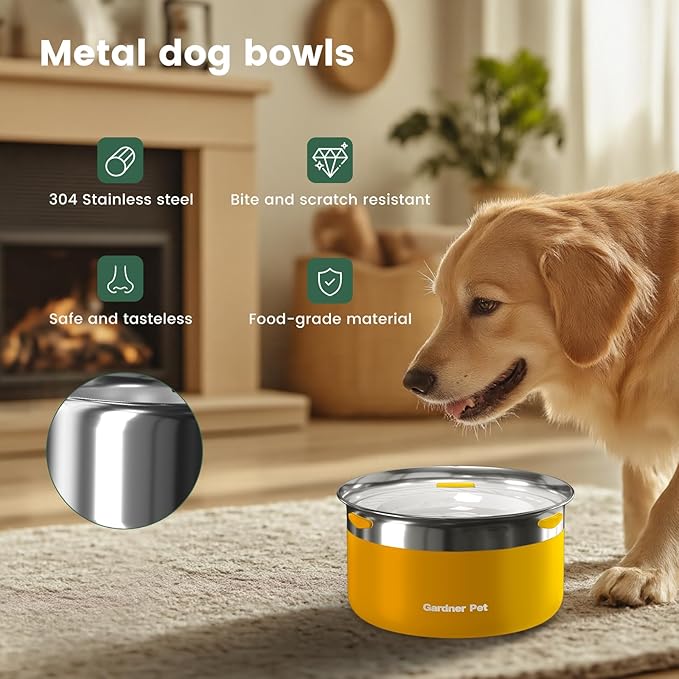 Gardner Pet Dog Bowls 1 Gallon (3.85L) Stainless Steel No Spill Dog Water Bowl, Slow Water Feeder Metal Bowls, Spill Proof Water Dispenser for Large Dogs, Promotes Healthy Hydration-PawvioPets