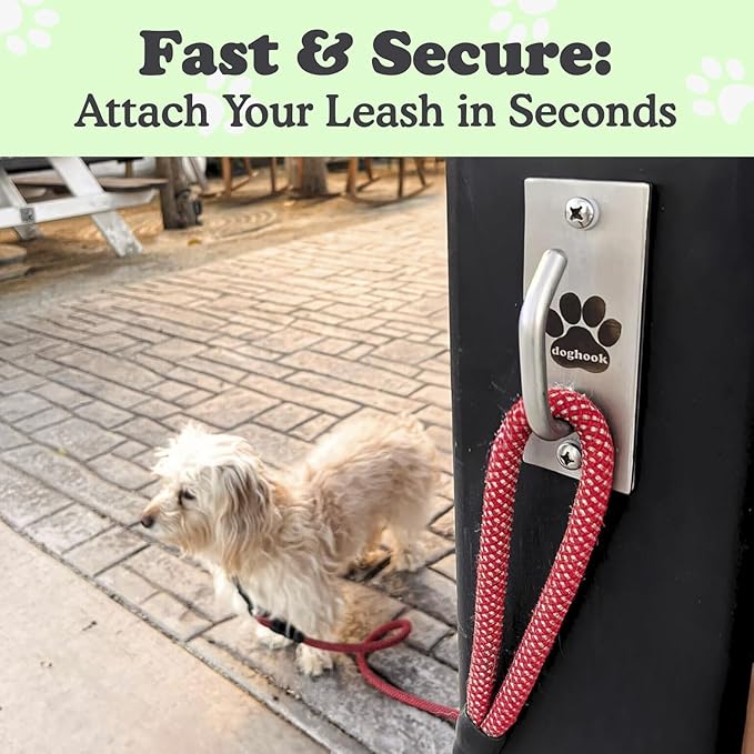 Canine Hitch- Secure Dog Leash Parking Mounted Indoor – Outdoor Wall Hook - Tie Out Stainless Steel Practical Lead Management for Home & Business, Standard Size 2 Pack-PawvioPets
