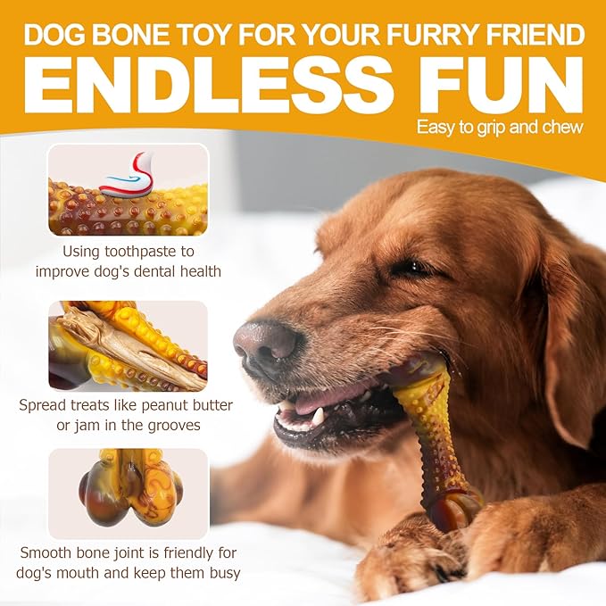 Dog Toys for Aggressive Chewers, Indestructible Dog Chew Toys for Large Medium Small Breed, Tough Nylon Interactive Durable Chew Toy Bone for Puppy Teething Toy Bacon Flavor, Best Gift&Keep Them Busy-PawvioPets