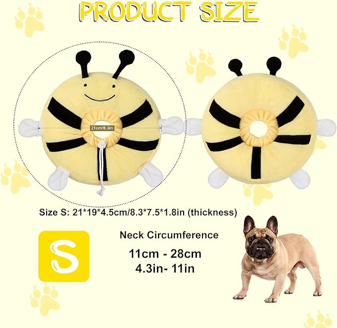 Adjustable cat Cone Collar Soft to Stop Licking After Surgery for Kitten, Alternative to Cone of Shame cat, Donut Cone for Cats, pet Elizabethan Collar (Bee, Small)-PawvioPets