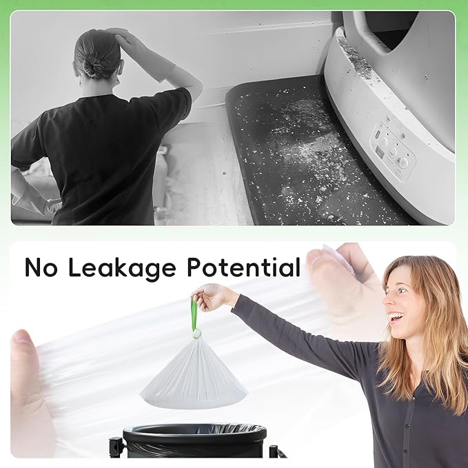 120 Pack Cat Litter Box Liners for Meo Want SC01, MW-SC02, MW-LR01,1.5 Mil Thick Drawstring Heavy Duty Leak-proof Disposable Smart Self-Cleaning Litter Box Robot Waste Drawer Trash Bags 18" x 12.6"-PawvioPets