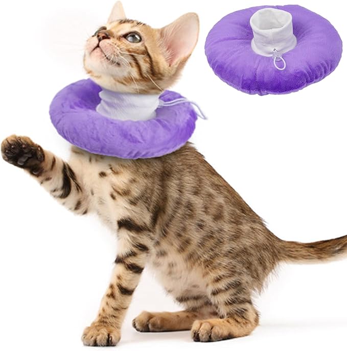 Cat Cone Collar Soft, Adjustable & Lightweight Kitten Elizabethan e Collar to Stop Licking After Surgery, Ideal for Wound Recovery, Durable & Machine Washable, Purple Small-PawvioPets