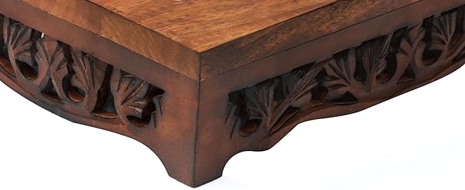 Elevated Pet Feeder for Dogs and Cats - Scroll Carved Wood Raised Dog Bowl Stand - Pet Feeding Stand with Two Steel Bowls - Raised Dog Bowl for Food and Water - Pet Feeding Station -17x11x4- IRONGATE-PawvioPets