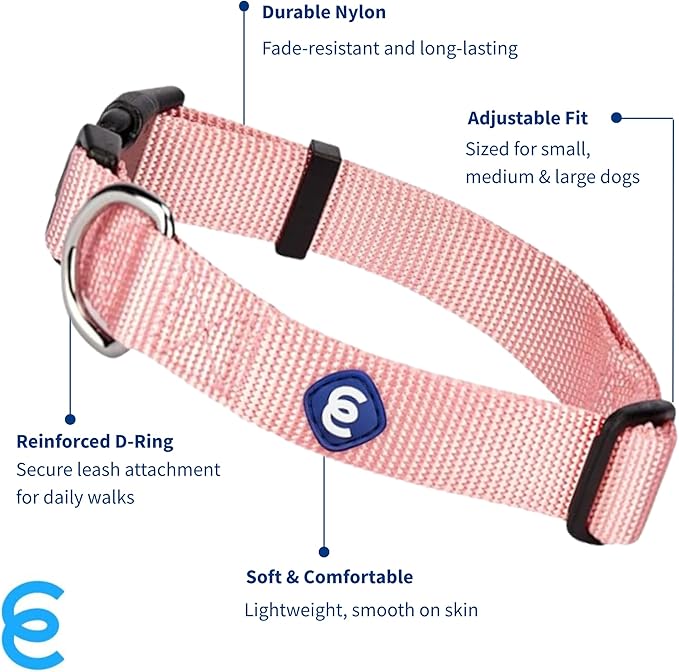 Blueberry Pet Essentials Medium Dog Collar in Baby Pink | Adjustable & Eco-Friendly Durable Nylon Strap | Classic Collar for Medium Dogs, Boy & Girl Pets-PawvioPets