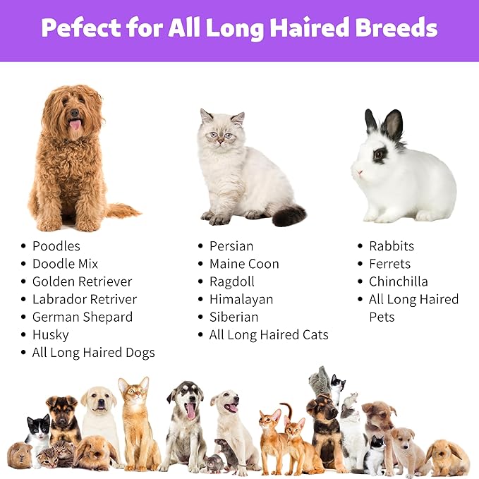 2 in 1 Dogs Cats Dematting Grooming Comb, Perfect Deshedding Undercoat Rake for Poodle & Goldendoodle, Efficiently Detangling Shedding Loose Hair & Matted Fur, All Long Haired Pet (Dark)-PawvioPets