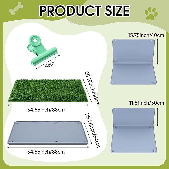 Dog Potty for Indoor or Porch with Foldable Silicone Stand Tray Large, 35 x 25 Inch Dog Grass Pad for Puppy Training, Reusable Artificial Grass Pee Pad, Indoor Outdoor Pet Toilet for Small Medium Dogs-PawvioPets