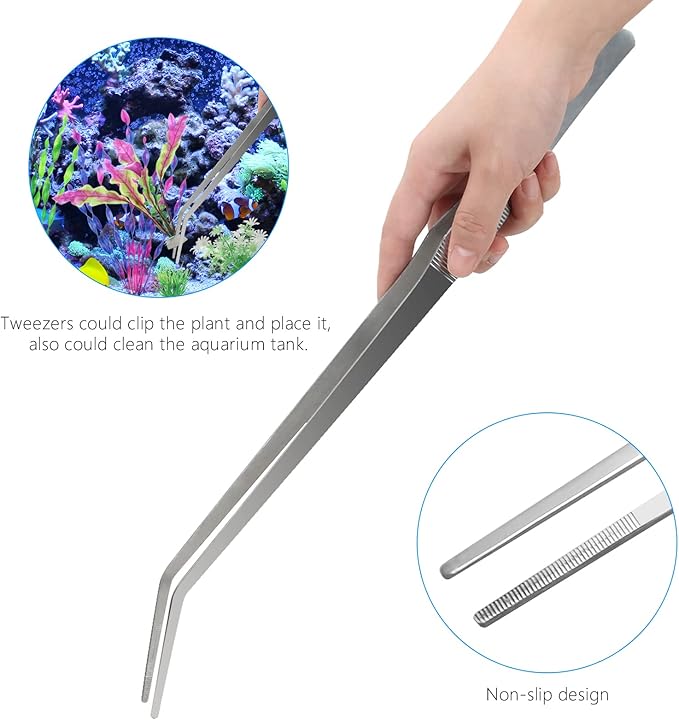 Aquarium Aquascape Tools Kit 15in, 4 in 1 Anti-Rust Aquatic Plant Aquascaping Tool Stainless Steel Tweezers Scissor Spatula for Aquarium Tank Clean Fish Tank Aquascape Accessories Set(Silver)-PawvioPets
