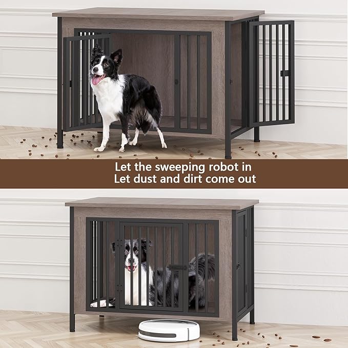 EasyCom 39.96" XL Wooden Large Dog Crate Furniture for Medium and Large Breed, Chew-Resistant Dog Kennel Furniture Indoor with 2 Doors and 3.94" Raised Feet, as TV Stand, End Table, Crate Table-PawvioPets