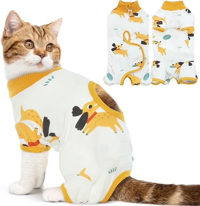 DENTRUN Cat Surgery Recovery Suit Female Male Soft Onesie, Kitten Surgical Collar Cone Alternative Shirt, Abdominal Wounds Anti-Licking Pajama for Small Pets Spay, Cat Body Suit Post Surgery-PawvioPets