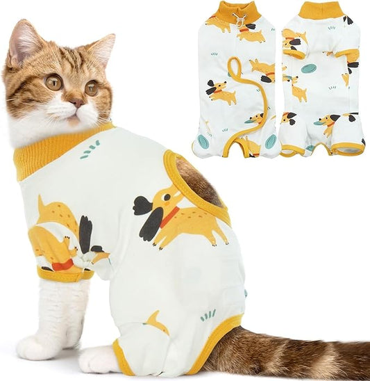 DENTRUN Cat Surgery Recovery Suit Female Male Soft Onesie, Kitten Surgical Collar Cone Alternative Shirt, Abdominal Wounds Anti-Licking Pajama for Small Pets Spay, Cat Body Suit Post Surgery-PawvioPets