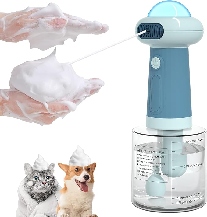 Dog Shampoo Dispenser, UFO Dog Shampoo Sprayer, Electric Foaming Shampoo Dispenser for Dog and Cat Washing, for Bathtub, Kitchen Sink, Bathroom Cleaning, Blue-PawvioPets