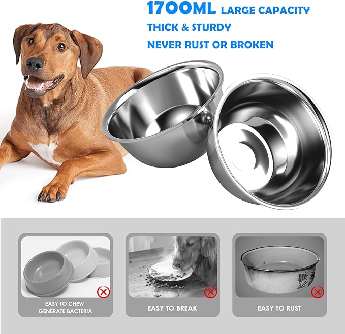 Elevated Dog Bowls, 10" Tall Height, Raised Bowl Stand with 2 Stainless Steel Food Feeder Bowls (58oz) and Spill-Proof Mat for Medium Large and Small Breeds-PawvioPets