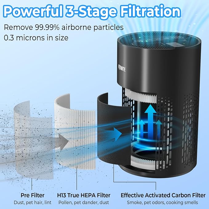 FITNATE Air Purifiers for Home Large Room Up to 1076 Ft² with Aromatherapy, H13 True HEPA Air Purifier for Pets, Quiet Air Cleaner for Smoke Dust Pollen Pet Dander Odor, with Night Light,Timer, Black-PawvioPets