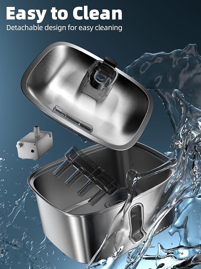 Dog Water Fountain for Large Dogs, 9L/2.4Gal Stainless Steel Dog Fountain with Water Level Window & Filtration, Automatic Pet Water Bowl Dispenser Indoor, Super Quiet for Multi-Pet-PawvioPets