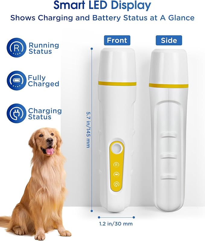 Dog Nail Grinder with Enhanced LED Light – Super Quiet, 2-Speed, USB-C Rechargeable, LED Smart Display, 3 Grinding Options, Pet Nail Trimmer for Dogs Cats and All Pet Sizes-PawvioPets