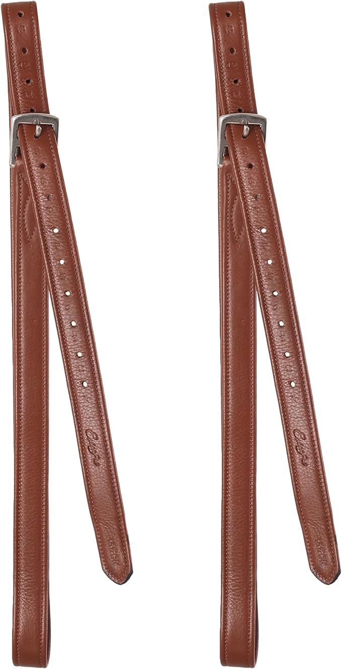 Exion FlexiStrong Stirrup Leathers for English Saddles – 1" Premium Calfskin with Nylon Core – Numbered Holes, Stainless Steel Buckles – Black/Brown – Horse Riding Gear (48"/120cm to 62"/155cm)-PawvioPets