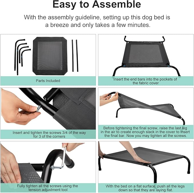 Cooling Elevated Dog Bed with Non-Slip Floor Protectors & Breathable Mesh, Raised Indoor & Outdoor Dog Cot Hammock, 34" L x 25" W x 8" Th, Small, Green-PawvioPets