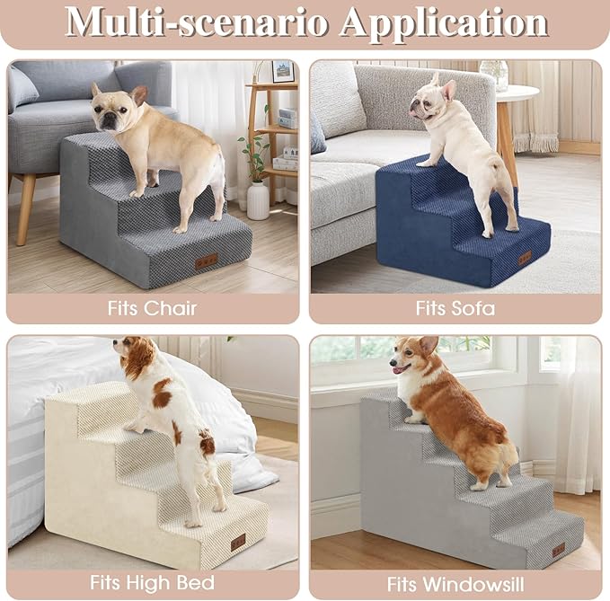 GGIB Dog Stairs for Small Dogs Cats Non-Slip Dog Steps for High Bed Pet Stairs for Sofa Couch Pet Ramp Pet Steps with Removable Washable Cover, Brown, 17" H, 4-Step-PawvioPets
