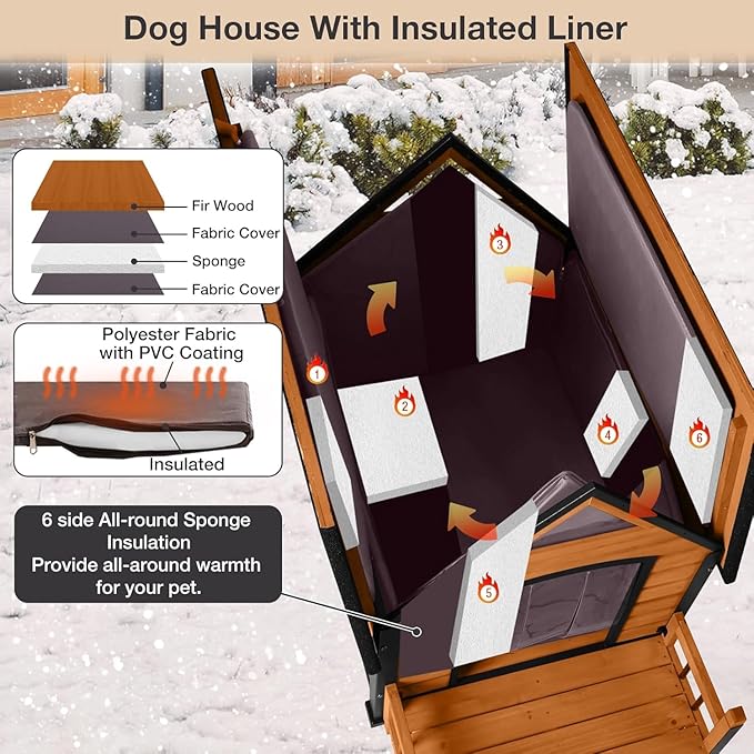 Dog House Outdoor Insulated, 50.87" L Large Dog Kennel with Chew-Proof Iron Frame, Suitable for Medium to Large Dogs (Brown)-PawvioPets