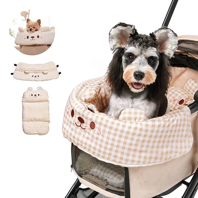 Cooling Cushion for Pets, Removable & Washable Dog Stroller Cushion, Both Side Used Pet Stroller Cushion for Dogs & Cats, Khaki-PawvioPets