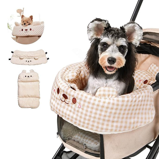 Cooling Cushion for Pets, Removable & Washable Dog Stroller Cushion, Both Side Used Pet Stroller Cushion for Dogs & Cats, Khaki-PawvioPets