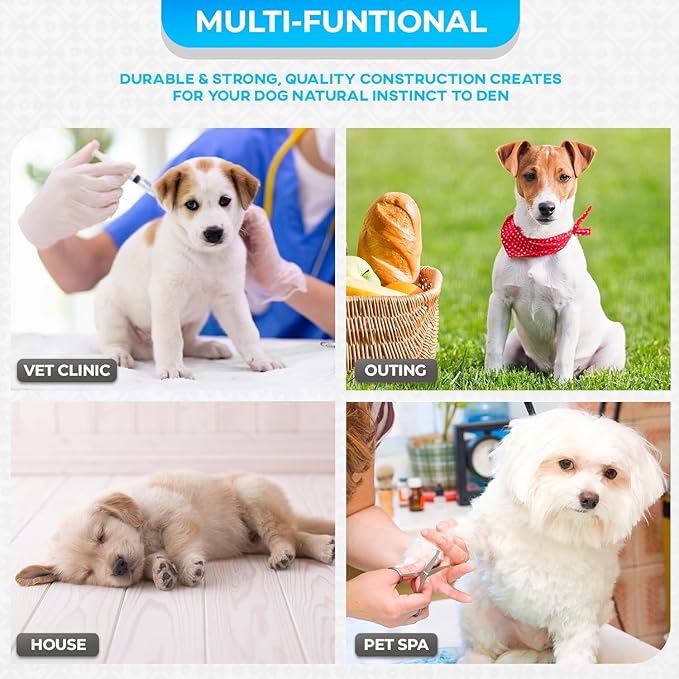 FDW Dog Crate for Small Dogs 24 Inch Folding Metal WirePet Cage Double Door W/Divider Panel Indoor Outdoor Kennel Leak-Proof Plastic Tray,Blue-PawvioPets