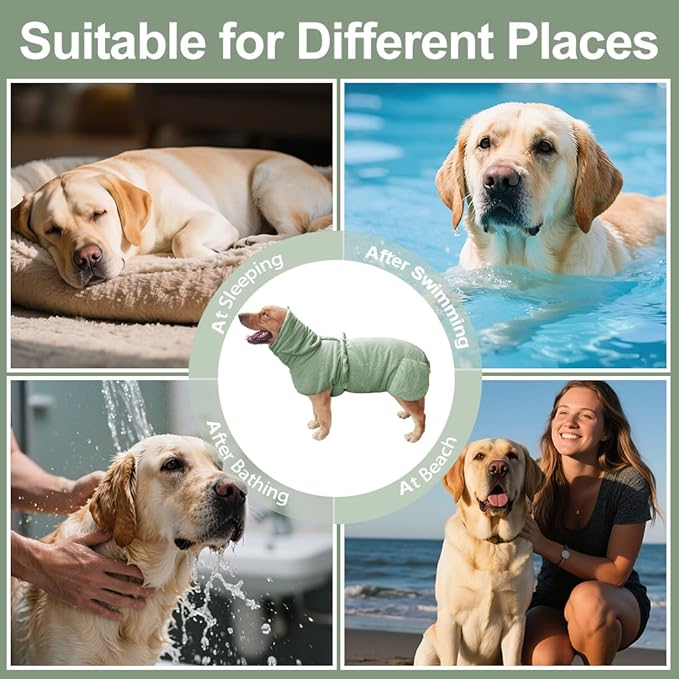 Giant Dog Bath Bubble, Quick Drying Super Absorbent Used for After Bathing, Warm Dog Towels, Adjustable Hoodies and Belts for Pet Dogs Bath Clothes Products(Green Jacquard, 6XL)-PawvioPets