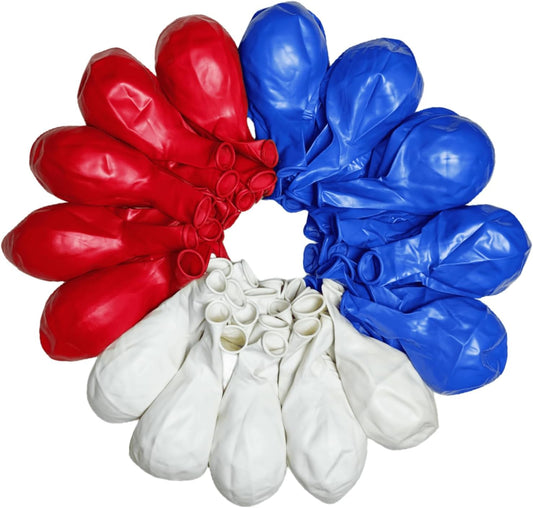 90 Pack Red White Blue Balloons 18 inch 100 of each of the 3 colors Large Red White Blue Latex Party Balloon Bulk for Various Party Events Decorations