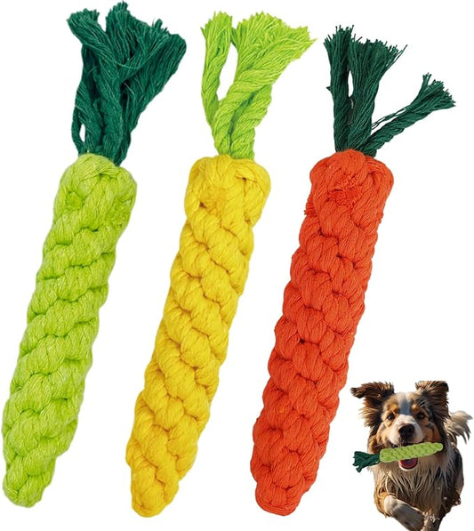 3PCS Mixed Color Woven Pet Rope Toys (Yellow, Green, Orange), Chew Toys for Dogs & Cats, Safe & Durable Braided Rope Toys for Pets-PawvioPets