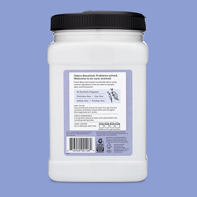 Fresh Wave Lavender Odor Removing Gel Refill, 63 oz. - Safer Odor Absorbers for Home, Natural Plant-Based Odor Eliminator, Every 15 oz. lasts 30-60 Days, For Cooking, Trash & Pets-PawvioPets