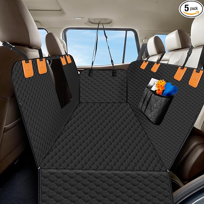 Dog Car Seat Cover for Back Seat, Waterproof Protector with Side Flaps, Scratchproof Hammock, Non-Slip Bottom for Cars/Trucks/SUVs (Black)-PawvioPets