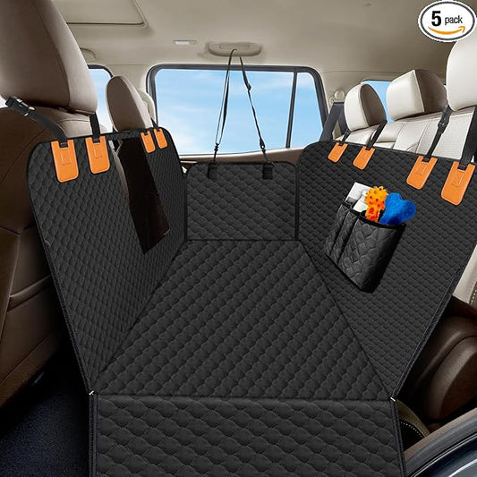 Dog Car Seat Cover for Back Seat, Waterproof Protector with Side Flaps, Scratchproof Hammock, Non-Slip Bottom for Cars/Trucks/SUVs (Black)-PawvioPets