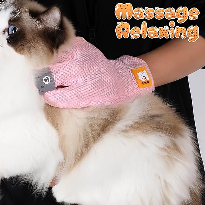 2 in 1 Pet Grooming Glove for Cats & Dogs, Efficient Deshedding Brush Pet Long Short Fur Removal Glove, Gentle Massaging Puppy Kitten Bathing Grooming Brush Tool, Easy Clean Floating Hair Mitt-PawvioPets