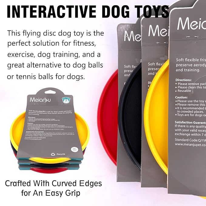 Dog Flying Disc, 3 Pcs Competition Dog Flyer Toy, Soft Indestructible Rubber Lightweight Flying Discs Toy for Dogs - Floats On Water, Gentle On Teeth and Gums-PawvioPets