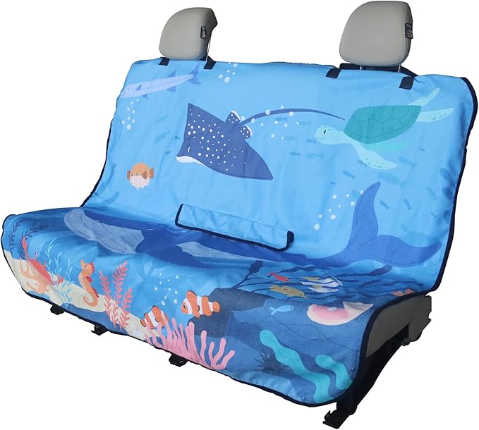 Back Seat Cover for Car Trucks Van SUV,Waterproof Rear Bench Towel Seat Covers for Dogs and Kids,Automotive Backseat Protector (Seaworld)-PawvioPets
