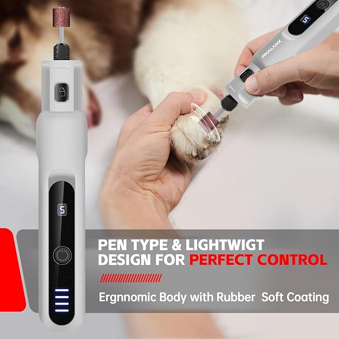 Dog Nail Grinder - Rechargeable Pet Nail Grinder, Electric Upgraded 5 Speed w LED Lights Cordless Dog Nail Trimmer Kit, 40 Accessories Pet Dog Claw Care Kit for Dogs Cats and Small Medium Animals Grey-PawvioPets