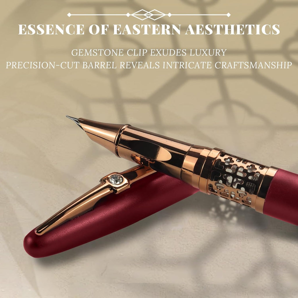 YUNCHUN Refillable Fountain Pen Fine Nib, Fancy Ink Pen with 5 Black & 5 Blue Ink Refills Cartridges, Cool Ink Pens for Writing, Business Metal, Best Gift Set for Men & Women, Red