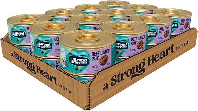 A Strong Heart Canned Wet Cat Food, Beef Dinner Paté - 3 oz Cans (Pack of 24), Made in The USA with Real Beef-PawvioPets