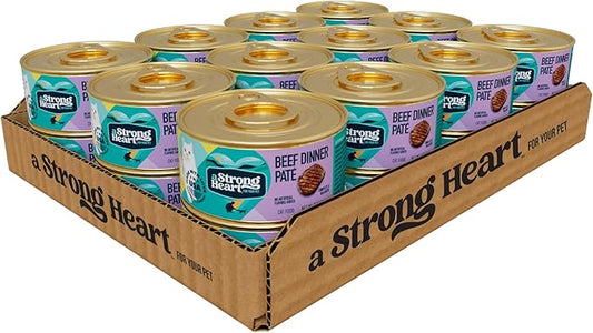 A Strong Heart Canned Wet Cat Food, Beef Dinner Paté - 3 oz Cans (Pack of 24), Made in The USA with Real Beef-PawvioPets