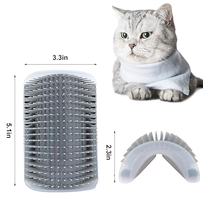 2 PACK Cat Self Grooming Corner Scratcher with Catnip, Massage Comb Brush for Long & Short Fur-PawvioPets
