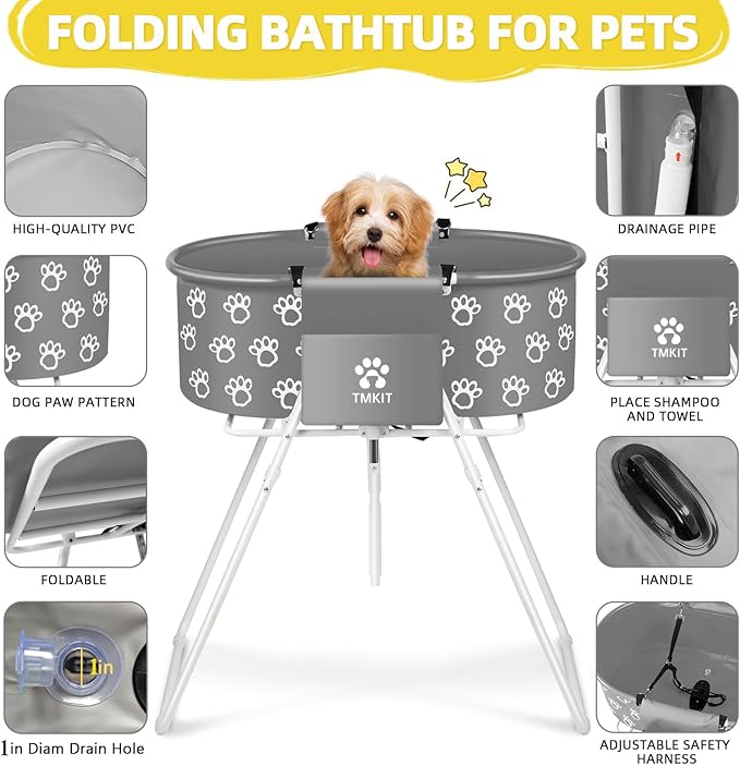 Dog Bathtub, Elevated Dog Bath Tub for Pet Bathing Shower and Grooming. Portable, Foldable with Safety Lock, Professional Pet Dog Washing Station for Small, Medium, Large Dogs Cats, No Backache-PawvioPets
