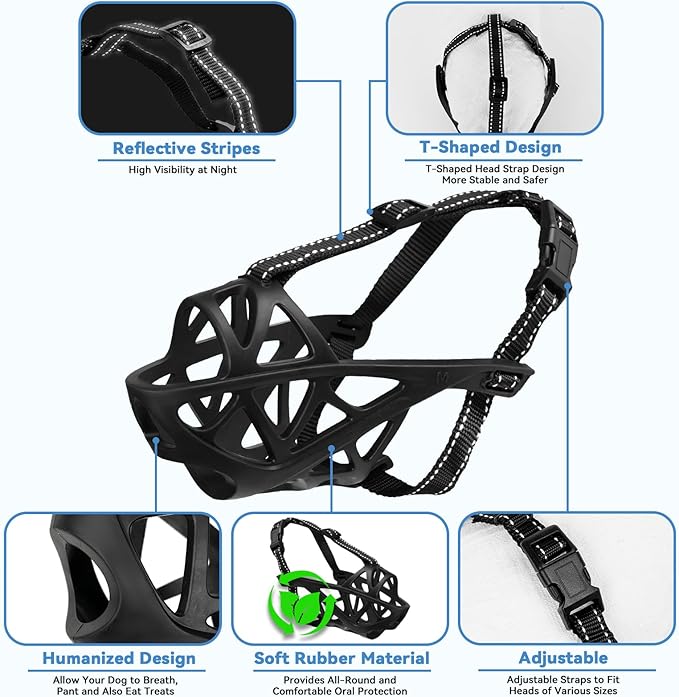 Dog Muzzle for Large Dogs, Medium and X-Large Aggressive Dog, Breathable Basket Muzzles, Suitable for Grooming Trimming Training, Allows Panting Drinking (Black, M)-PawvioPets