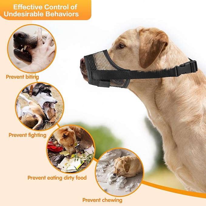 Dog Muzzle, Soft Mesh Muzzle for Small Dog Mouth Guard, Breathable Adjustable Puppy Muzzles to Prevent Biting, No Bark Muzzle for Dogs Allow Panting Drinking (Black, S)-PawvioPets