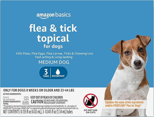 Amazon Basics Flea and Tick Topical Treatment for Medium Dogs (23-44 Pounds), 3 Count (Previously Solimo)-PawvioPets