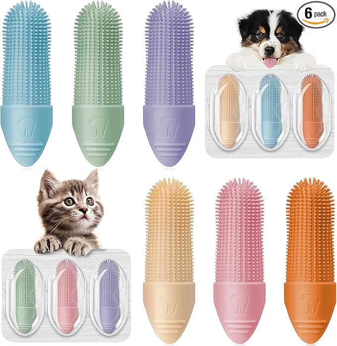 Duckart 6 Pack Dog Toothbrush, 360° Cleaning Finger Brush for Dogs Teeth, Food Grade Silicone Pet Toothbrush Fits Most Fingers-PawvioPets
