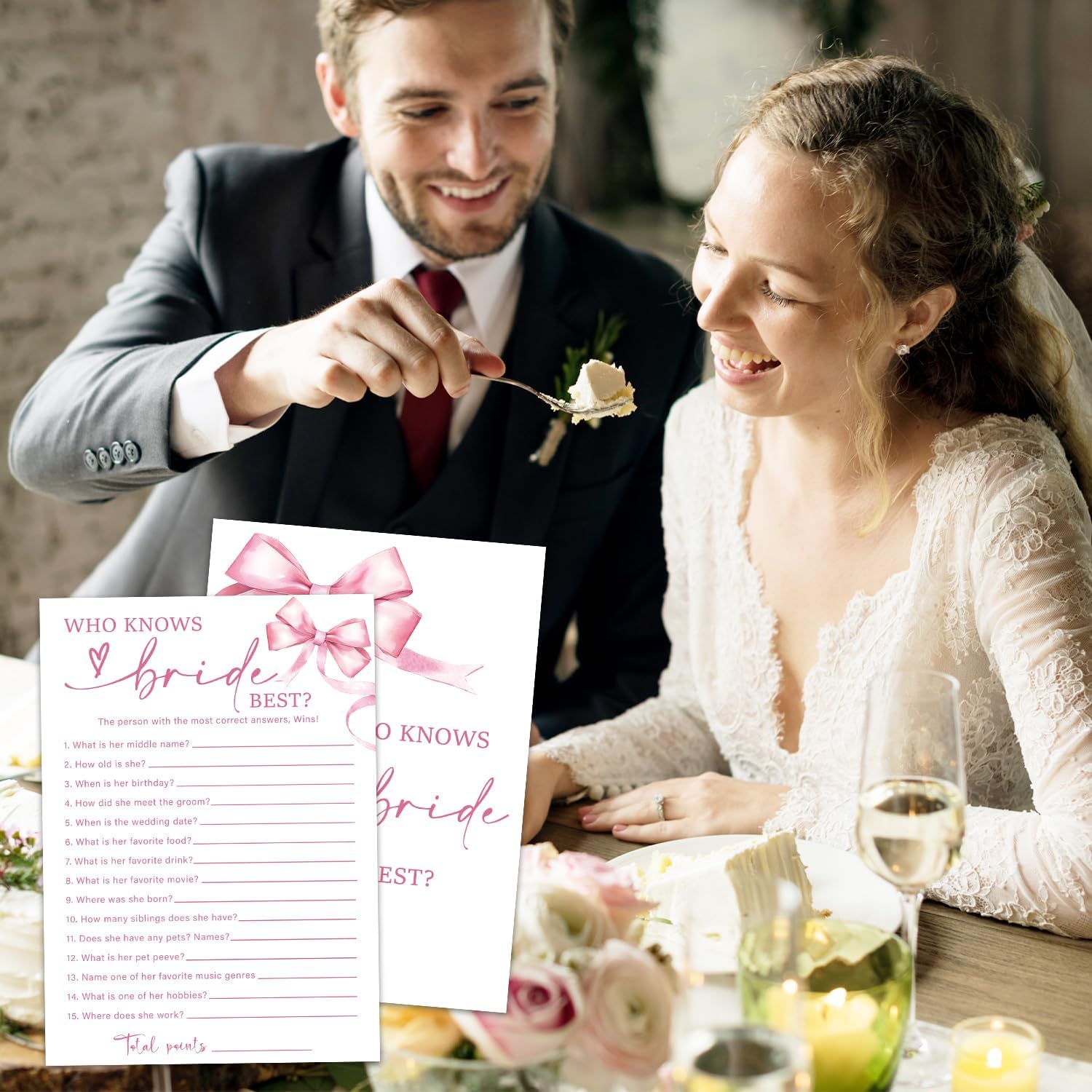 Pink Bow Wedding Shower Games Cards, Bridal Shower Games 30 Guest, Engagement Party Wedding Game for Reception Dinner Activities/HL 001