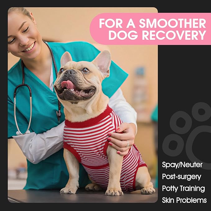 FUAMEY Dog Recovery Suit Male,Dogs Surgery Neuter Suits Puppy Spay Shirts for Female Protect Dog's Skin Anti Licking Abdominal Wounds Doggie Onesie Pet Bodysuit Alternative to Cone Red Stripes XXL-PawvioPets