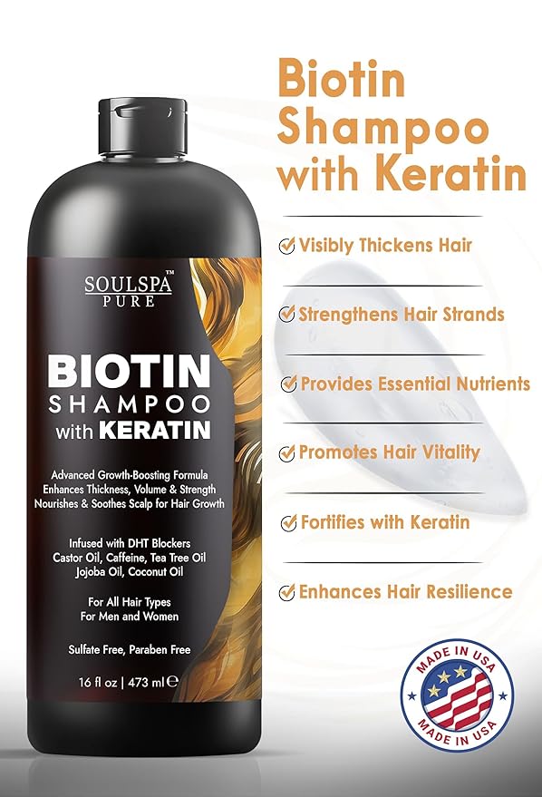 Biotin Shampoo with Keratin - Advanced Anti-Thinning, Hair Growth & Repair Formula - Soothes Scalp, with Tea Tree Oil & DHT Blockers - Strong, Healthy Hair for Men & Women - 16 fl oz-PawvioPets