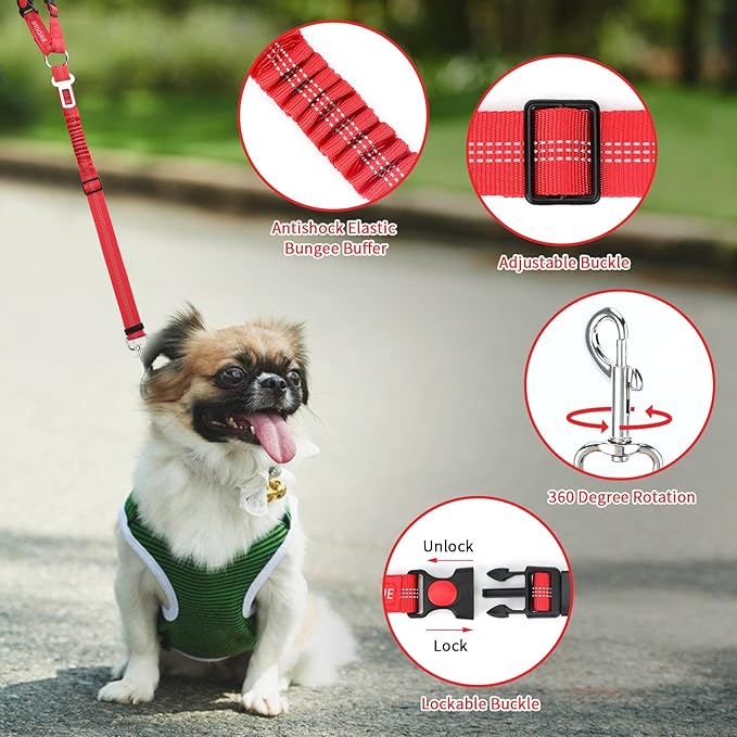 BWOGUE Pet Dog Cat Seat Belt Reflective Car Dog Headrest Restraint Leash Elastic Buffer Bungee Adjustable Tangle-Free Safety Leads Vehicle Seatbelt Harness for Small, Medium and Large Dogs (1 Pack)-PawvioPets